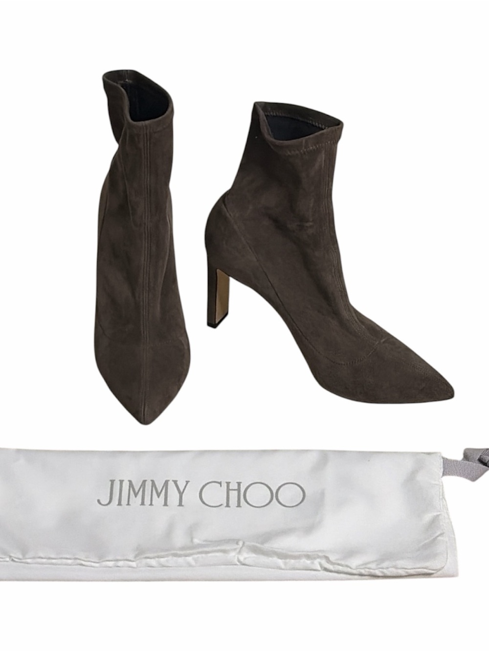 Jimmy Choo Taupe Suede Pointed-Toe Sock Ankle Boots